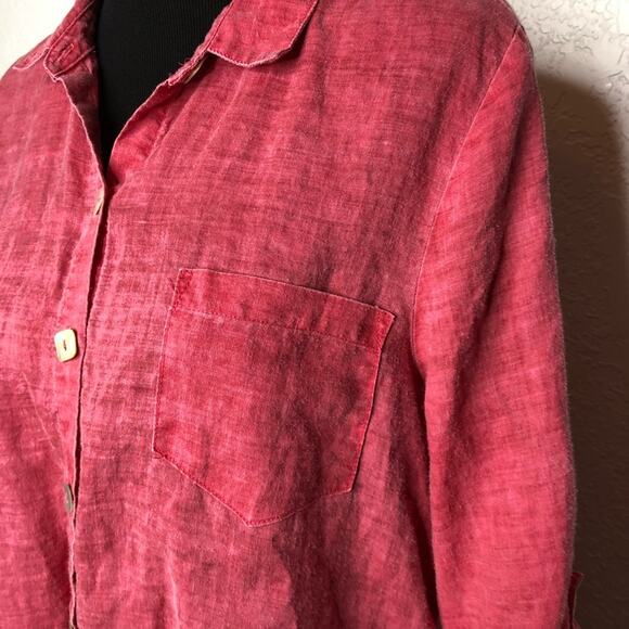 Habitat red pink lagenlook linen button down tunic top size Large - Picture 7 of 14